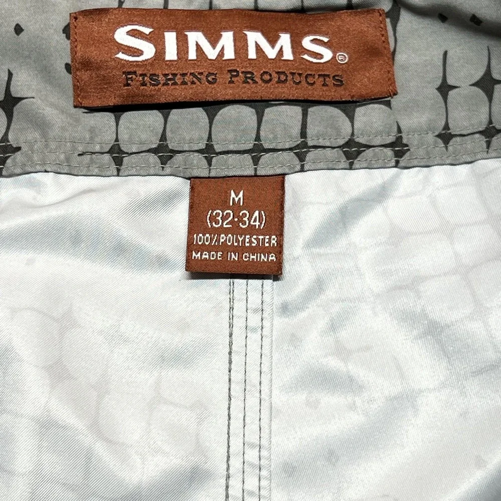 Simms Board Shorts Mens Medium Gray Geometric Swim Trunks Quick Dry Pockets